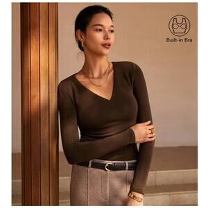 OGL Brami Top V-Neck Side Ruched Eco Mousse ProWarm Brown Size XS NEW